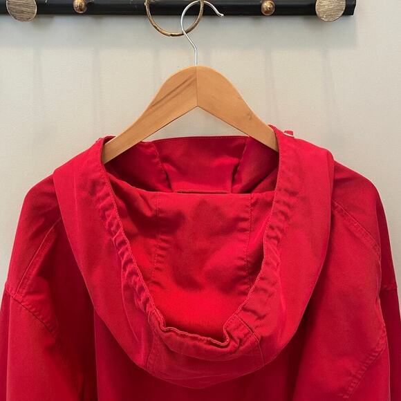 Urban Revivo XS Red Denim Hoodie | Streetwear Pullover, NWOT, Bold Slogan - Picture 3 of 9